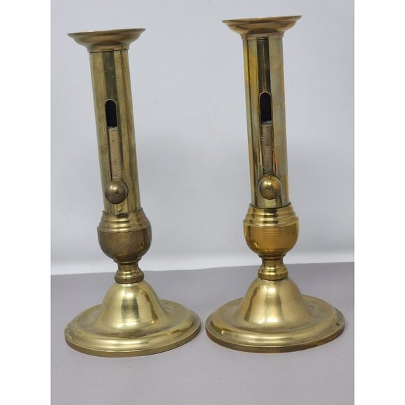 Vintage Brass Adjustable‎ Candlestick Holders Pair Brass & Copper Castilian - Picture 3 of 10